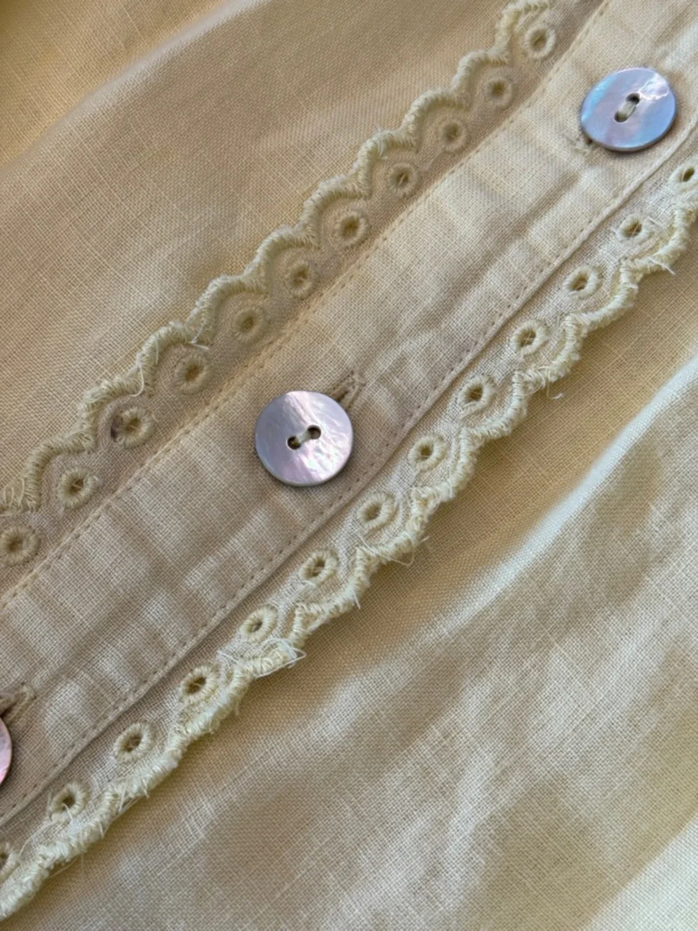 Wilfred 100% linen la boheme Yellow Eyelet Button-Front Midi Dress boho - Picture 12 of 17